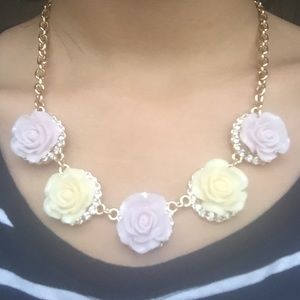 Lilac and yellow rosette statement necklace
