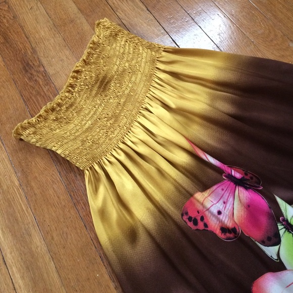 Strapless Ombré Butterfly Print Dress - Picture 2 of 4