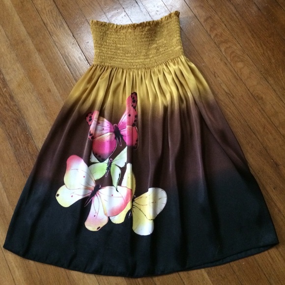 Strapless Ombré Butterfly Print Dress - Picture 4 of 4