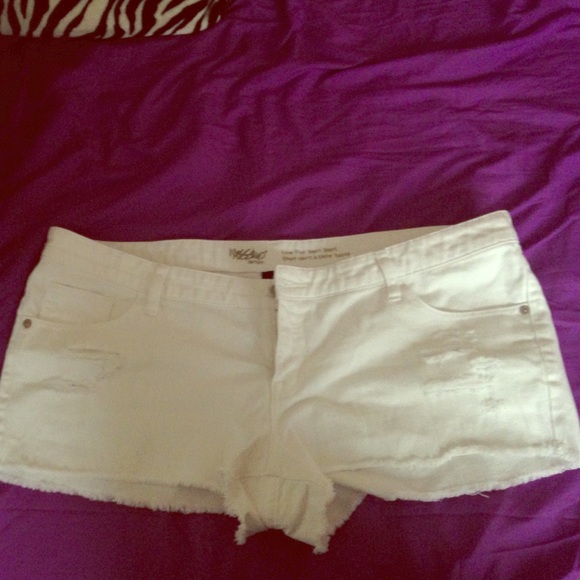 White Low Rise Distressed Jean Shorts