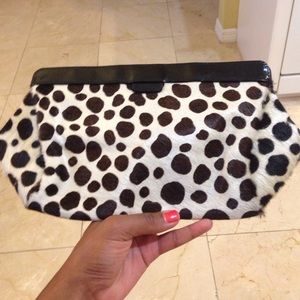 Real pony hair and leather giraffe print clutch