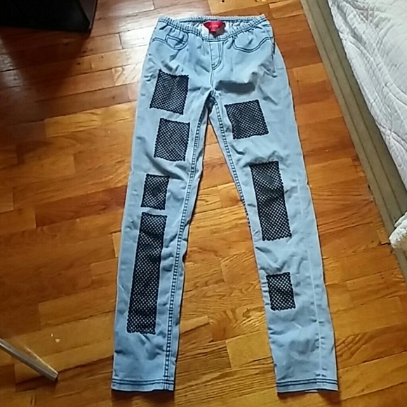 Korean brand fishnet detail soft jeans