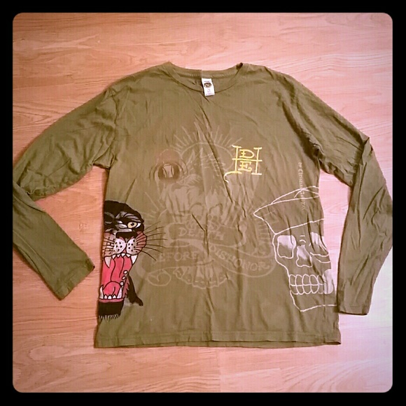 Ed Hardy Mens long sleeve top olive green