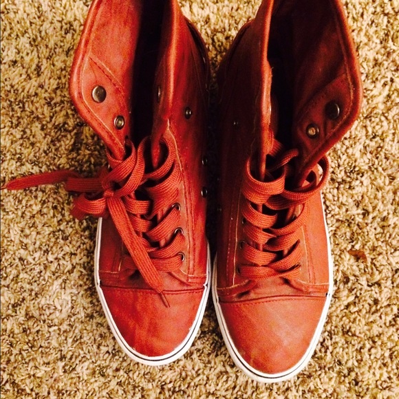 Red Leather High Top Sneakers