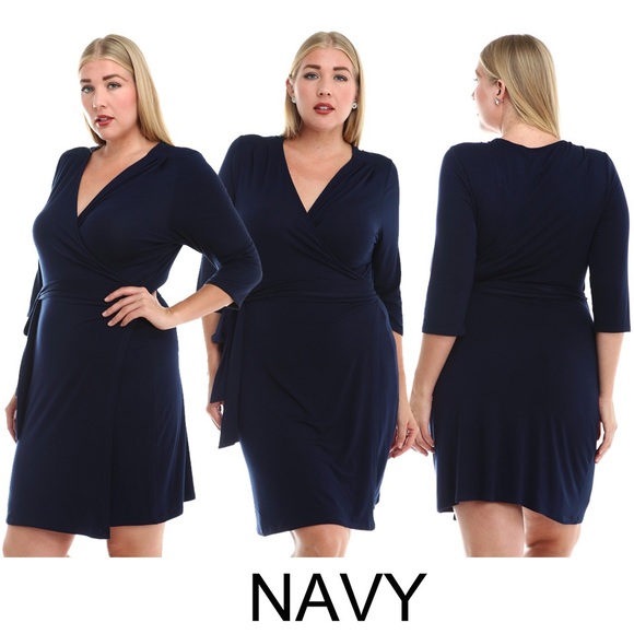 Plus size premium wrap dress (Navy, Red, Black) - Picture 2 of 4