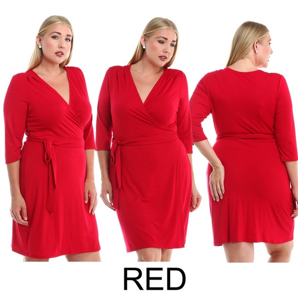 Plus size premium wrap dress (Navy, Red, Black) - Picture 3 of 4