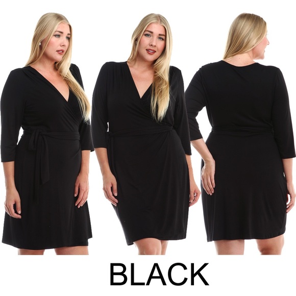 Plus size premium wrap dress (Navy, Red, Black) - Picture 4 of 4