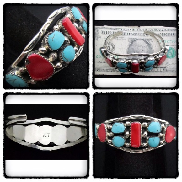 ⛔️SOLD⛔️Navajo Red Coral/Turquoise Cuff Bracelet - Picture 3 of 4