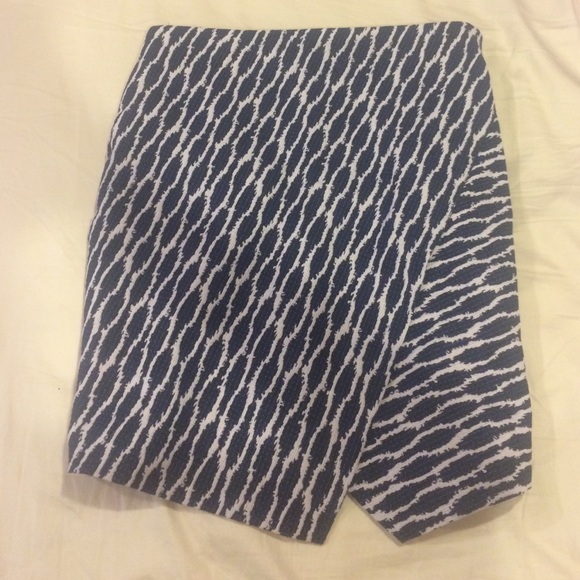 Loft Navy Blue and White Ikat Wrap Skirt