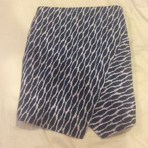Loft Navy Blue and White Ikat Wrap Skirt