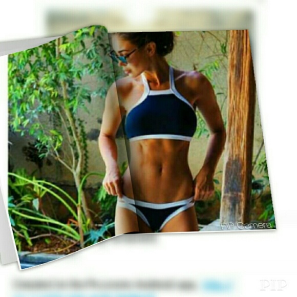 Simple navy and white halter bikini