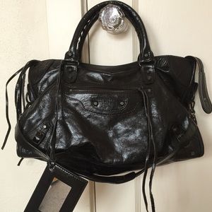 Motorcycle City Black Leather Bag