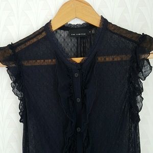 Navy blue, lace button down- The Limited