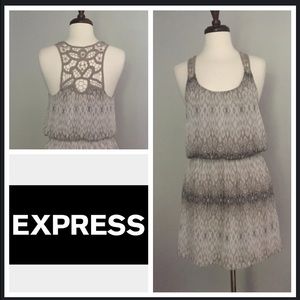 Express Ikat Crochet Party Dress Gray Waist Ombre