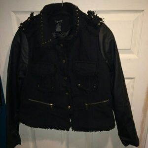 Black Jacket / Gold Studs and Vegan Leather Sleeve