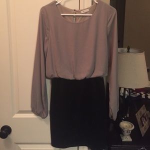 Long Sleeve Gray Black Dress + Statement Necklace