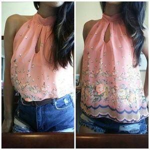Orange Floral Backless Top