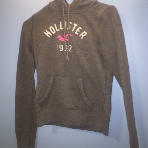 XS grey Hollister hoodie , w/ white & pink logo