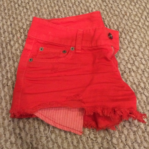 LF Car Mar orange denim cut offs