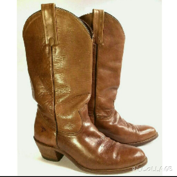 Brown Leather Frye Cowboy Boots, Women's, 9.5