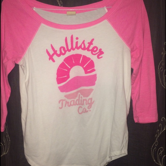 Hollister 3/4 sleeve pink & white
