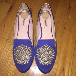 Miu Miu royal blue satin slippers
