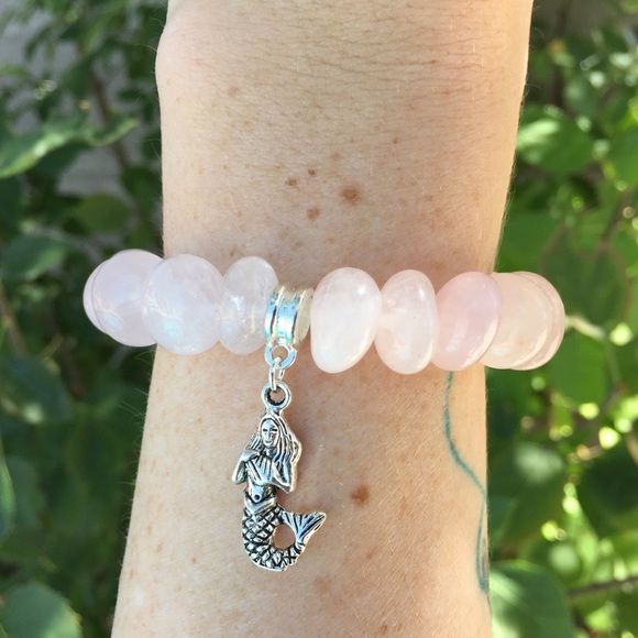 Rose Quartz & Charm Stretchy Bracelet