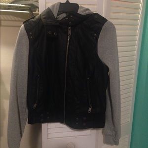 Leather/hoodie jacket