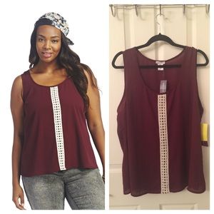 Plus Size Burgundy Crochet Front Tank