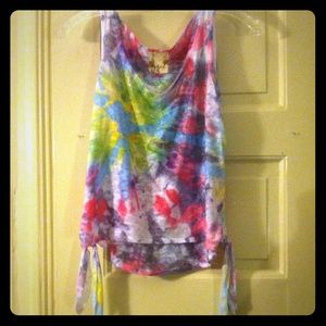 Tie-dye cropped tank w/ side ties.