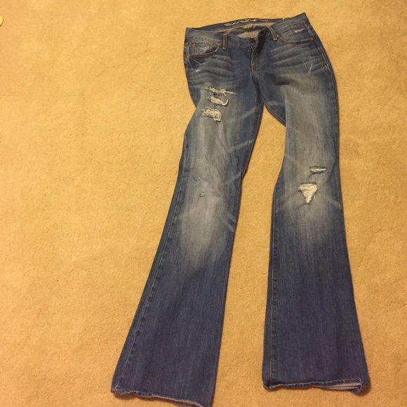 Distressed flare jeans