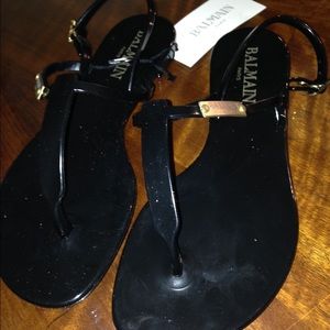 Balmain Black Jelly T-Stap Sandals Size 7 (37)