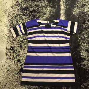 Cobalt Blue Black Striped Dress with Bow Detail