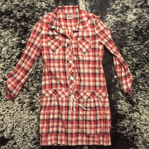 Juicy Couture red/navy plaid dress with tie waist