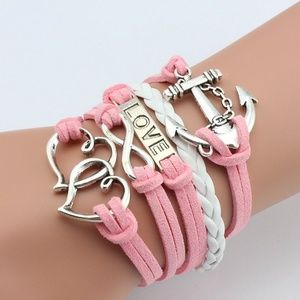 Anchor love heart leather clasp bracelet