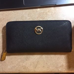 Michael Kors Black and Gold Saffiano Wallet Clutch