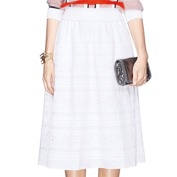 White Laser Cut Lace Midi Skirt