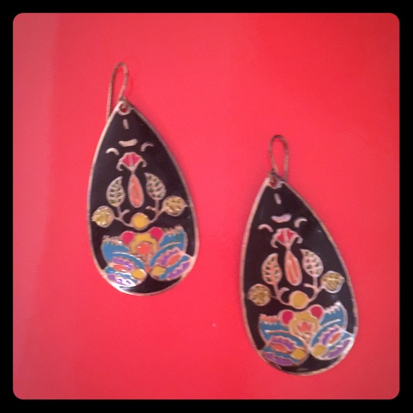 Enamel with gold color detail earrings