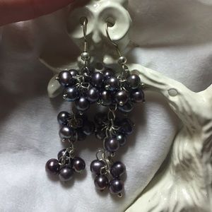 Grey Mini garnet cluster Pearl dangle earrings