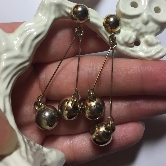 Gold silver ball dangle earrings - Picture 2 of 2