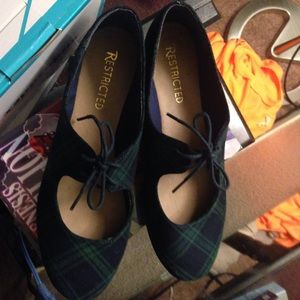 Navy and dark green plaid flats