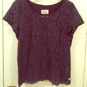 Hollister lace front navy pocket tee