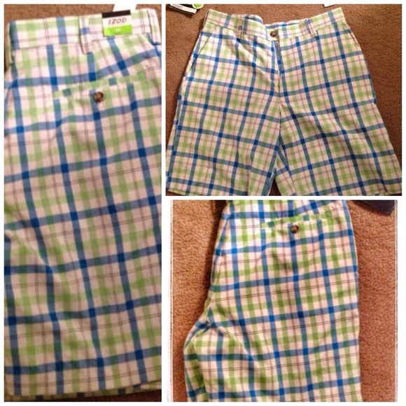 MENS IZOD plaid golf shorts size 38 new with tags