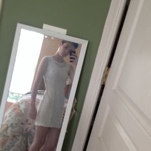 Above the knee white lace dress