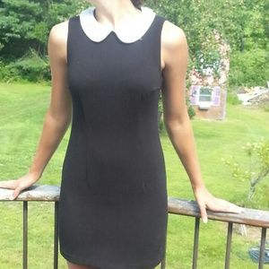 Little black dress with pearl collar