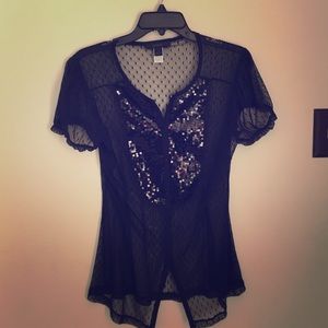 Express black sequin sheer button down