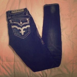 Rock revival dark washed skinny jeans