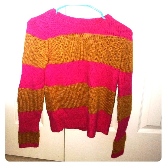 Loft Pink and White Striped Knit Sweater