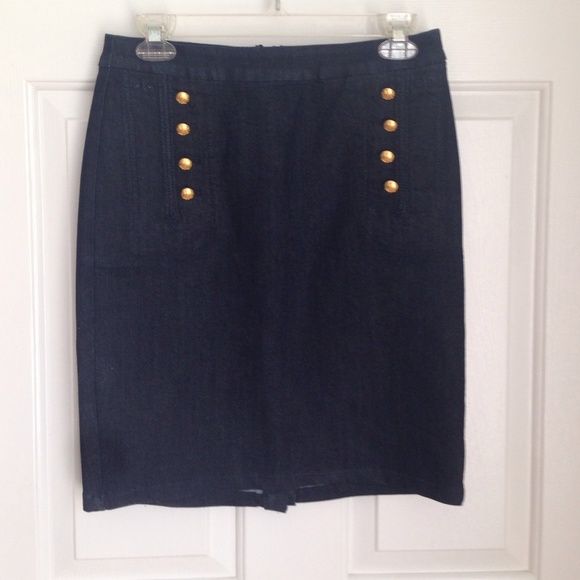 Gold buttoned chambray pencil skirt