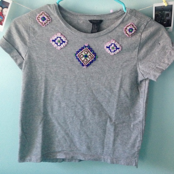 Cute Grey Beaded Top